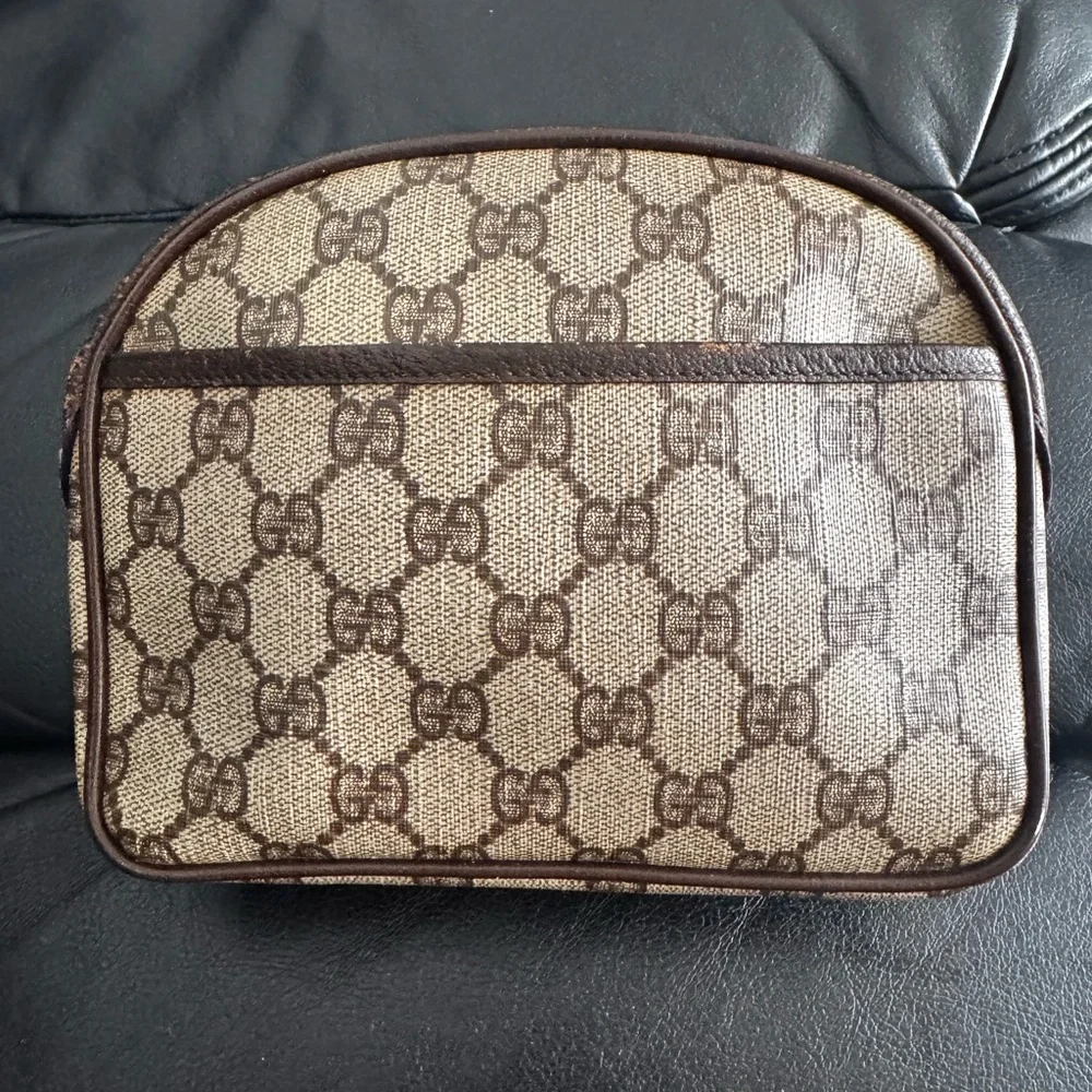 Gucci Beige and Brown Monogram Pouch Preloved Used - Picture 3 of 17